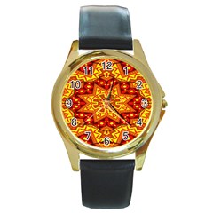 Kaleidoscope Mandala Recreation Round Gold Metal Watch by Simbadda