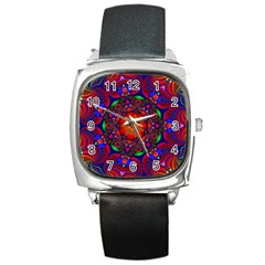 Kaleidoscope Mandala Pattern Square Metal Watch by Simbadda