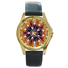 Kaleidoscope Pattern Kaleydograf Round Gold Metal Watch by Simbadda