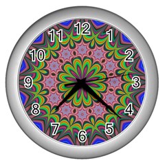 Floral Fractal Star Render Wall Clock (silver) by Simbadda