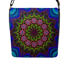 Floral Fractal Star Render Flap Closure Messenger Bag (l) by Simbadda