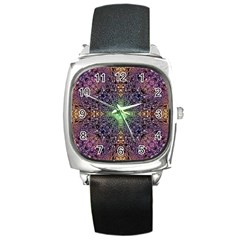 Mandala Carpet Pattern Geometry Square Metal Watch by Simbadda