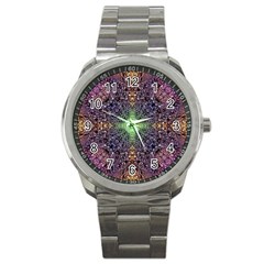 Mandala Carpet Pattern Geometry Sport Metal Watch by Simbadda