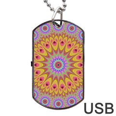 Geometric Flower Oriental Ornament Dog Tag Usb Flash (one Side) by Simbadda