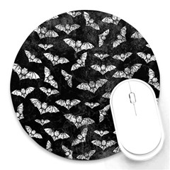 Vintage Halloween Bat Pattern Round Mousepads by Valentinaart