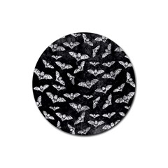 Vintage Halloween Bat Pattern Rubber Coaster (round)  by Valentinaart