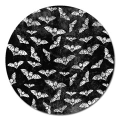 Vintage Halloween Bat Pattern Magnet 5  (round) by Valentinaart