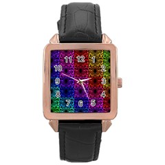 Rainbow Grid Form Abstract Rose Gold Leather Watch 