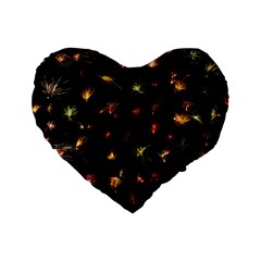 Fireworks Christmas Night Dark Standard 16  Premium Flano Heart Shape Cushions