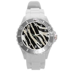 Zebra Print Round Plastic Sport Watch (l) by NSGLOBALDESIGNS2