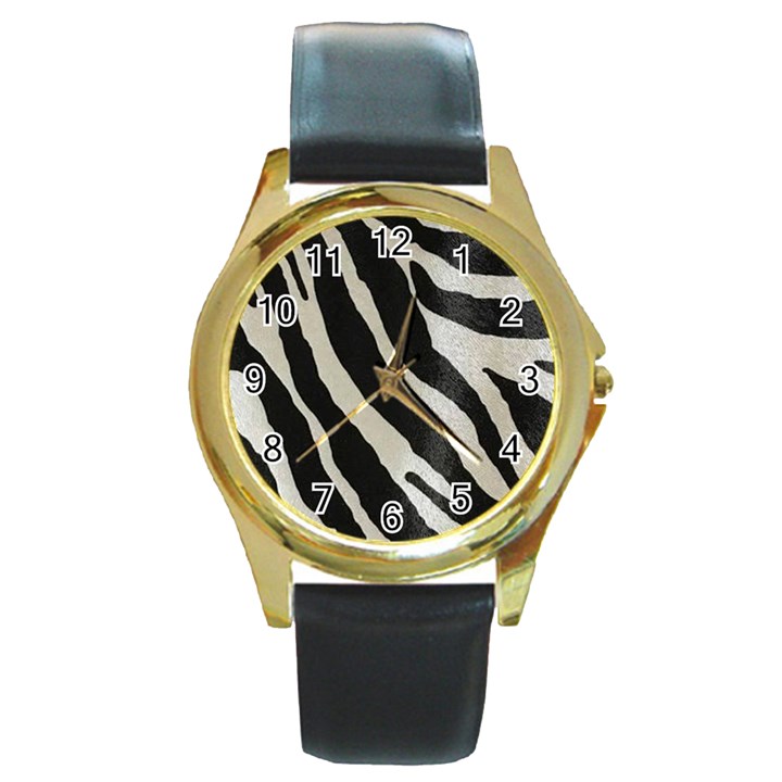 Zebra print Round Gold Metal Watch