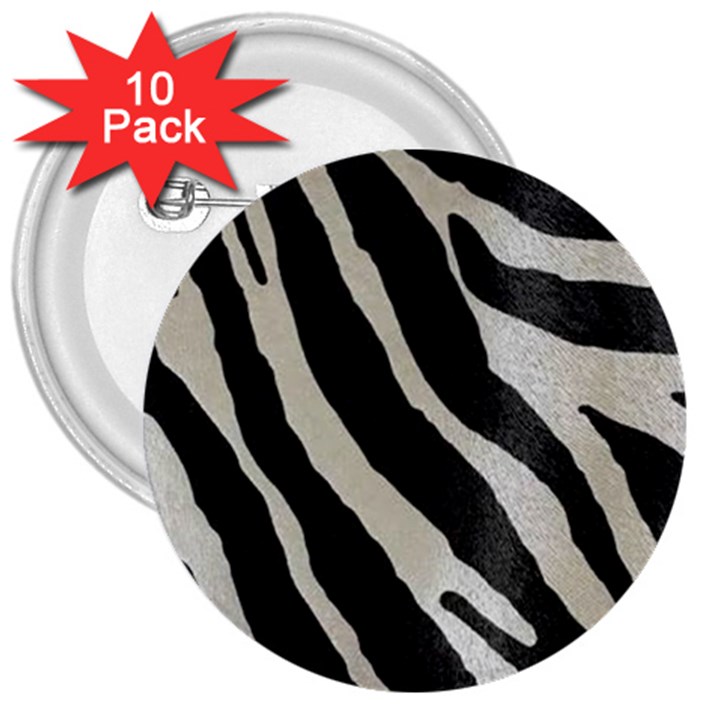 Zebra print 3  Buttons (10 pack) 