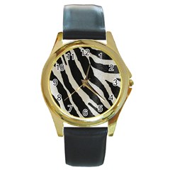 Zebra Print Round Gold Metal Watch by NSGLOBALDESIGNS2