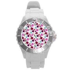 Stars Pattern Round Plastic Sport Watch (L)