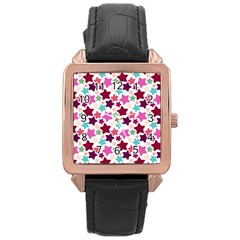 Stars Pattern Rose Gold Leather Watch 