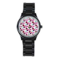 Stars Pattern Stainless Steel Round Watch