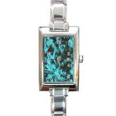 Blue Etched Background Rectangle Italian Charm Watch