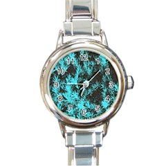 Blue Etched Background Round Italian Charm Watch