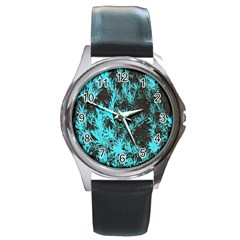 Blue Etched Background Round Metal Watch