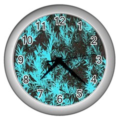 Blue Etched Background Wall Clock (Silver)