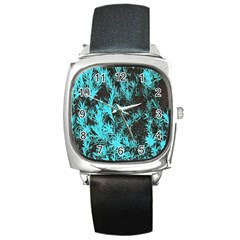 Blue Etched Background Square Metal Watch