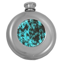 Blue Etched Background Round Hip Flask (5 oz)