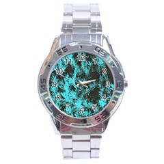 Blue Etched Background Stainless Steel Analogue Watch