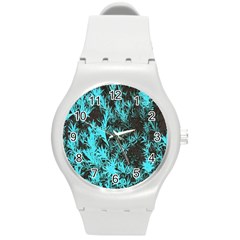 Blue Etched Background Round Plastic Sport Watch (M)