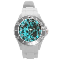 Blue Etched Background Round Plastic Sport Watch (L)