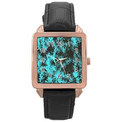 Blue Etched Background Rose Gold Leather Watch 