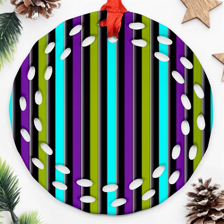 Retro Stripe 1 Vertical Retro Stripe 1 Round Filigree Ornament (Two Sides)