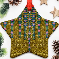 Gold Jungle And Paradise Liana Flowers Ornament (star) by pepitasart