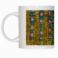 Gold Jungle And Paradise Liana Flowers White Mugs by pepitasart