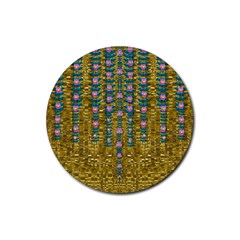 Gold Jungle And Paradise Liana Flowers Rubber Round Coaster (4 Pack)  by pepitasart