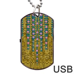 Gold Jungle And Paradise Liana Flowers Dog Tag Usb Flash (two Sides) by pepitasart