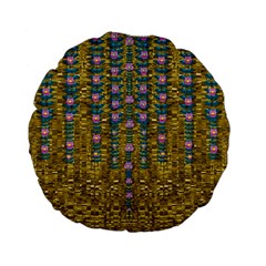 Gold Jungle And Paradise Liana Flowers Standard 15  Premium Flano Round Cushions by pepitasart