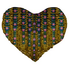 Gold Jungle And Paradise Liana Flowers Large 19  Premium Flano Heart Shape Cushions by pepitasart