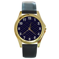 Blue Plaid  Round Gold Metal Watch by dressshop