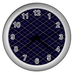 Blue Plaid  Wall Clock (silver) by dressshop