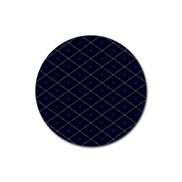 Blue Plaid  Rubber Coaster (Round) 