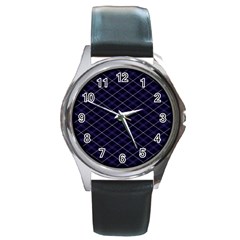 Blue Plaid  Round Metal Watch by dressshop