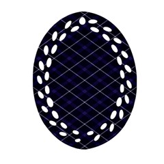 Blue Plaid  Oval Filigree Ornament (two Sides)