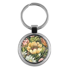 Retro Vintage Floral Key Chains (round)  by dressshop