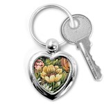 Retro Vintage Floral Key Chains (Heart)  Front