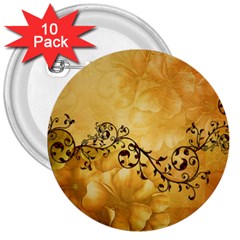 Wonderful Vintage Design With Floral Elements 3  Buttons (10 Pack)  by FantasyWorld7