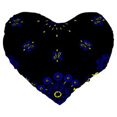 Blue Yellow Bandana Large 19  Premium Flano Heart Shape Cushions by dressshop