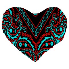 Blue And Red Bandana Large 19  Premium Flano Heart Shape Cushions