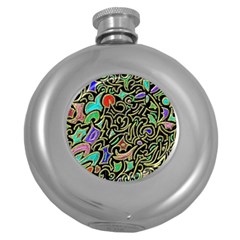 Swirl Retro Abstract Doodle Round Hip Flask (5 Oz) by dressshop