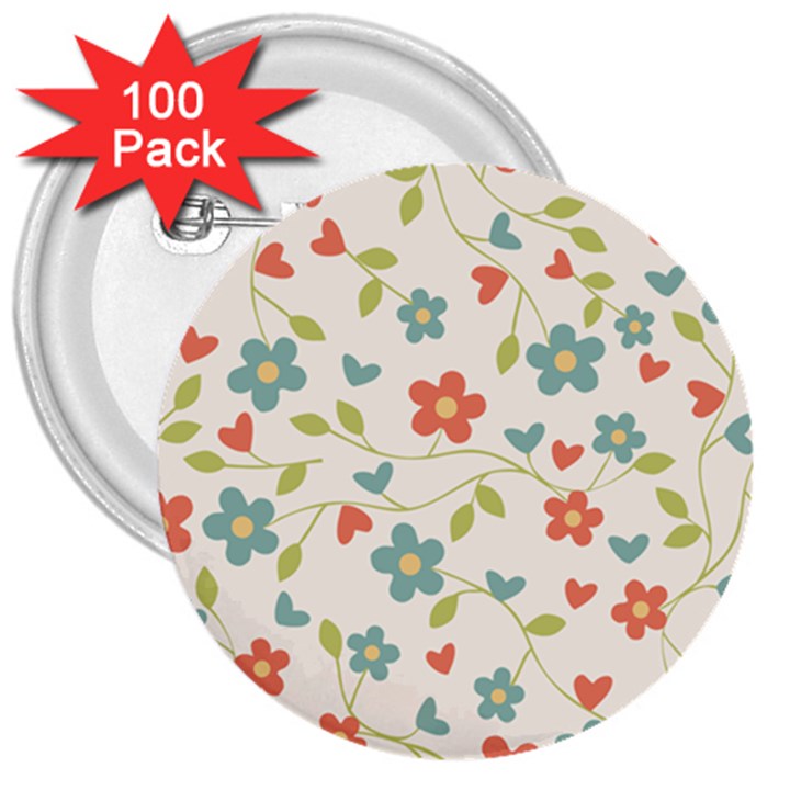 Flowers Pattern 3  Buttons (100 pack) 