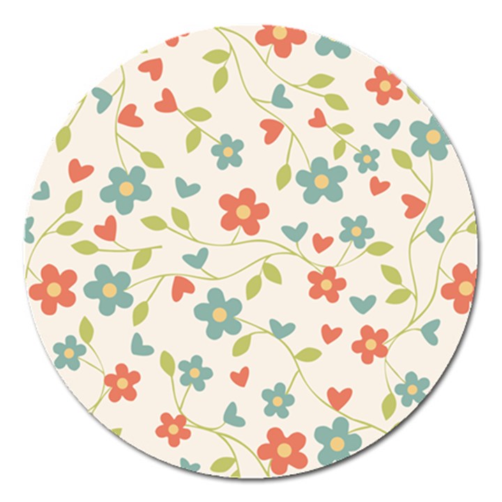 Flowers Pattern Magnet 5  (Round)